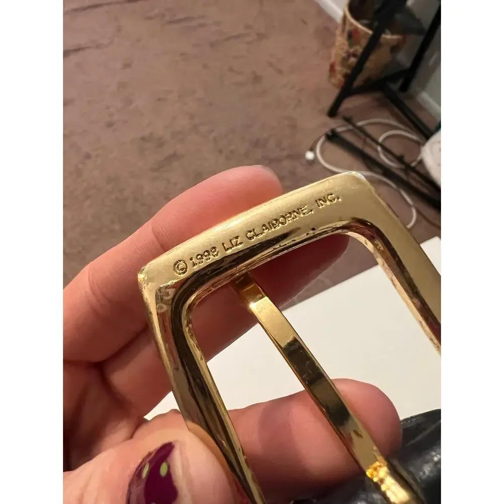 Vintage 1998 Liz Claiborne Black Leather Chunky Gold Chain Link Size Small